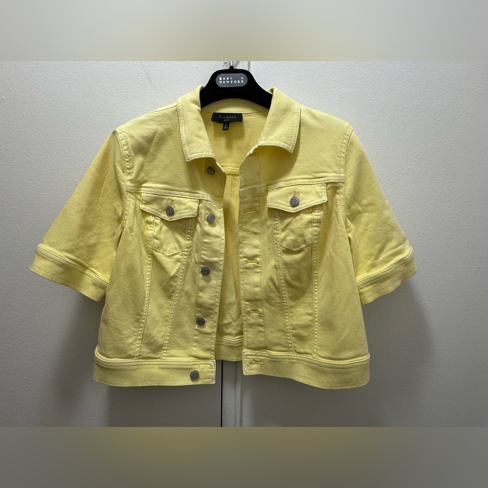 Talbots SHORT SLEEVE Cropped JEAN JACKET - DAISY Medium Butter Yellow - Picture 3 of 6